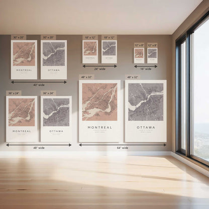 Montreal & Ottawa Street Map, Set of 2 Prints on Canvas
