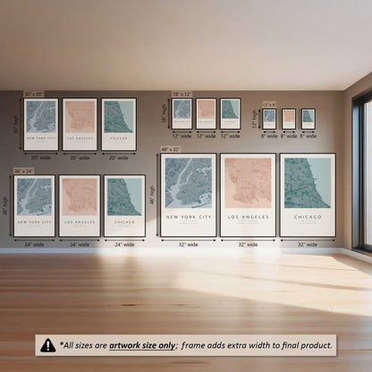 Chicago, Los Angeles & New York City Street Maps, Set of 3 Prints on Canvas