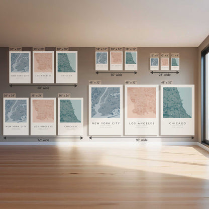 Chicago, Los Angeles & New York City Street Maps, Set of 3 Prints on Canvas