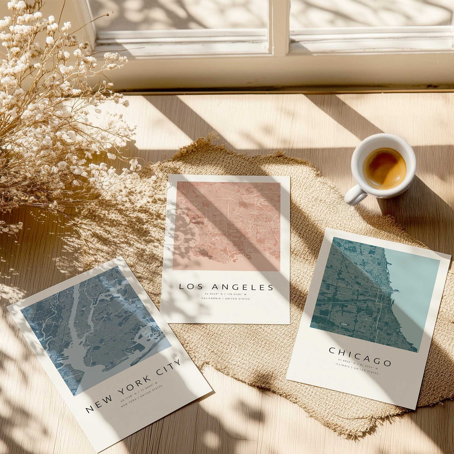Chicago, Los Angeles & New York City Street Maps Set of 3 Prints