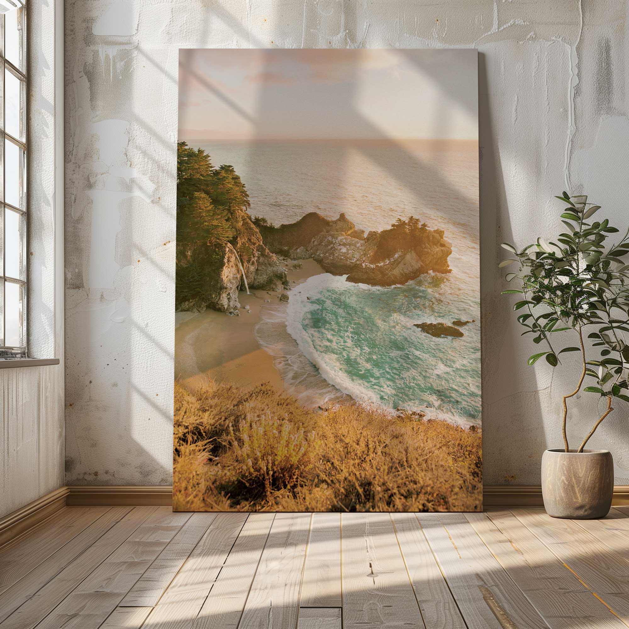 blissful solitude large vertical canvas print leaning against a wall