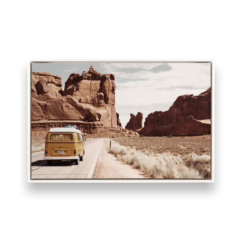 Off the Beaten Path Canvas art of old van driving through the desert