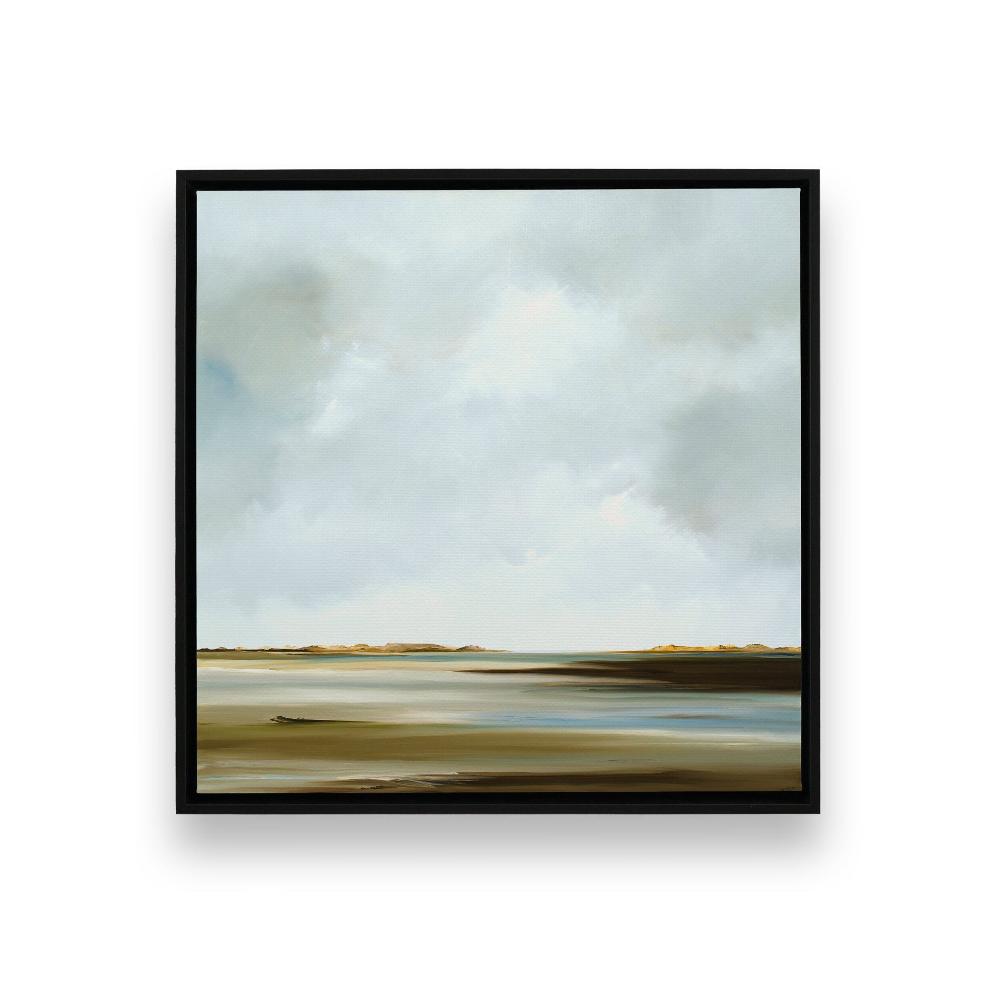 passages of calm print on canvas in a black floater frame