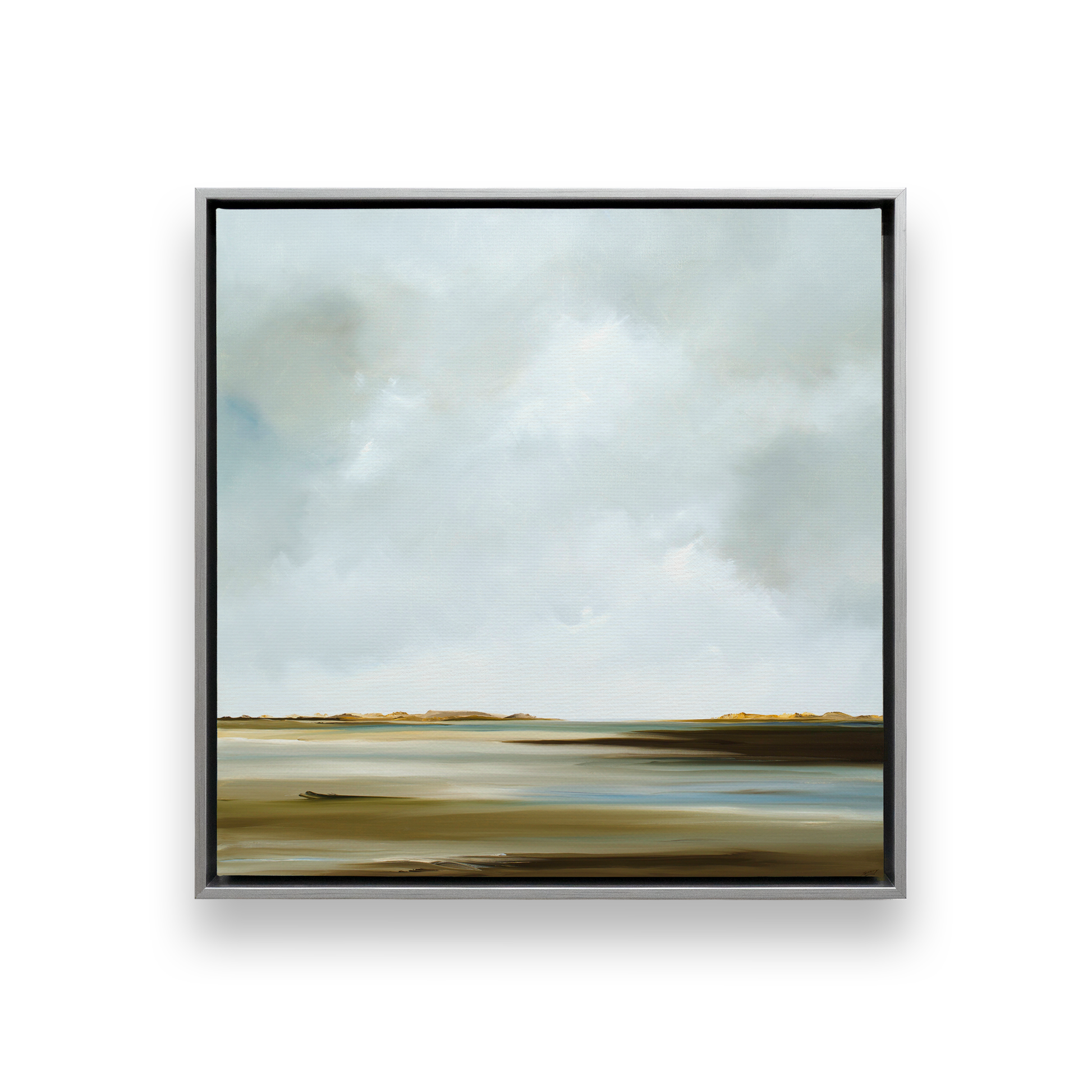 [color:Polished Chrome],[shape:square], Picture of art in a black frame