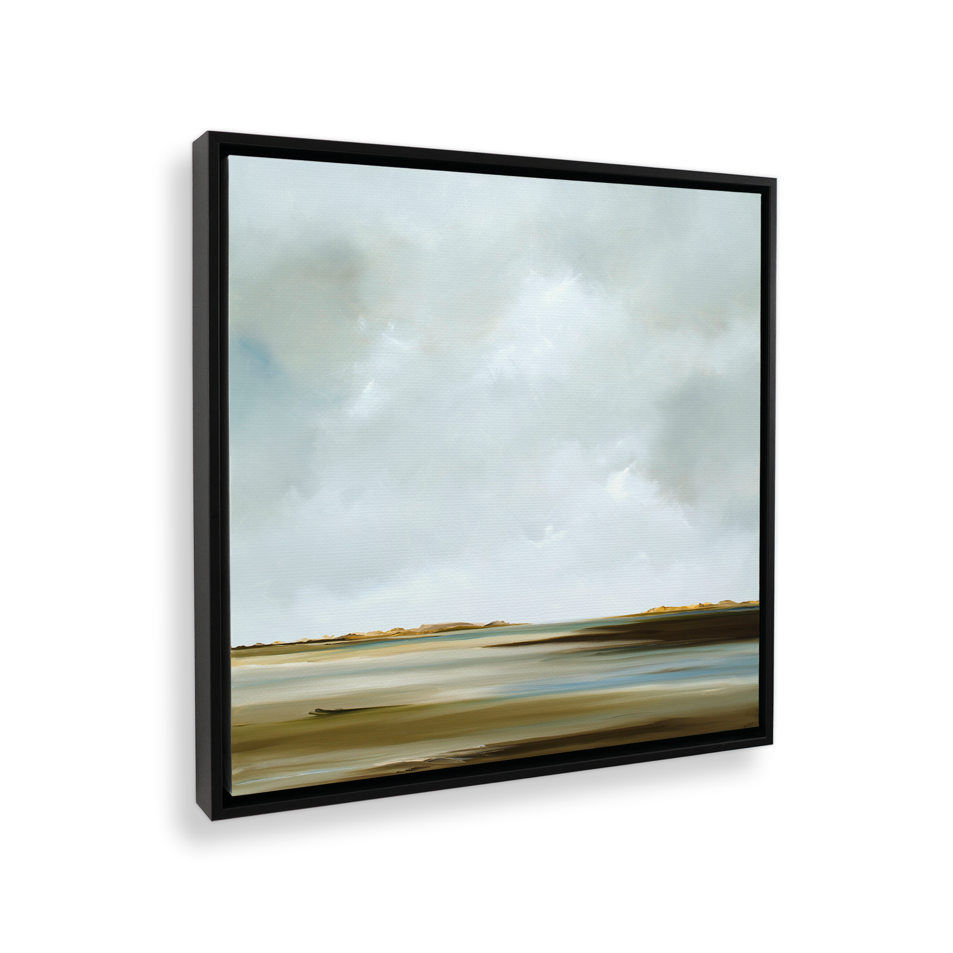 [color:Satin Black],[shape:square], Picture of art in a black frame at angle