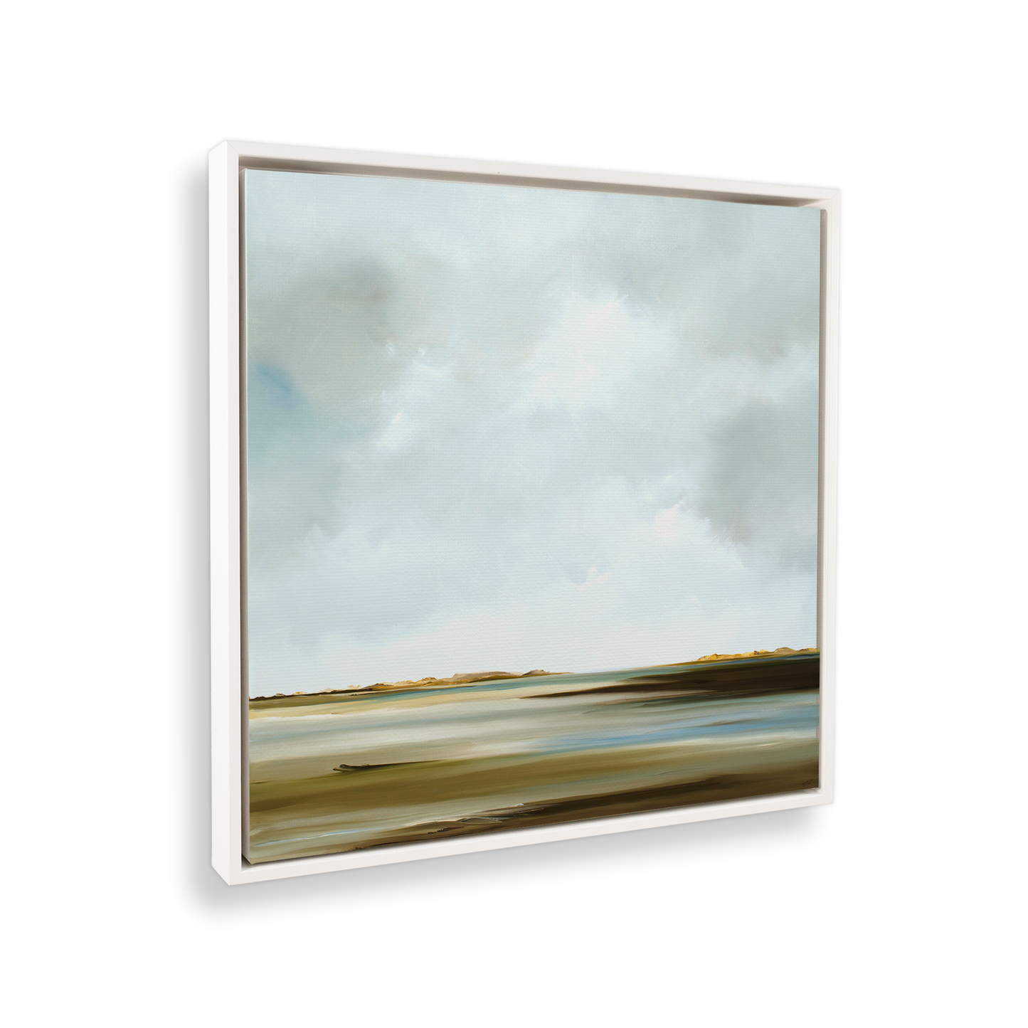 [color:Opaque White],[shape:square], Picture of art in a black frame at angle