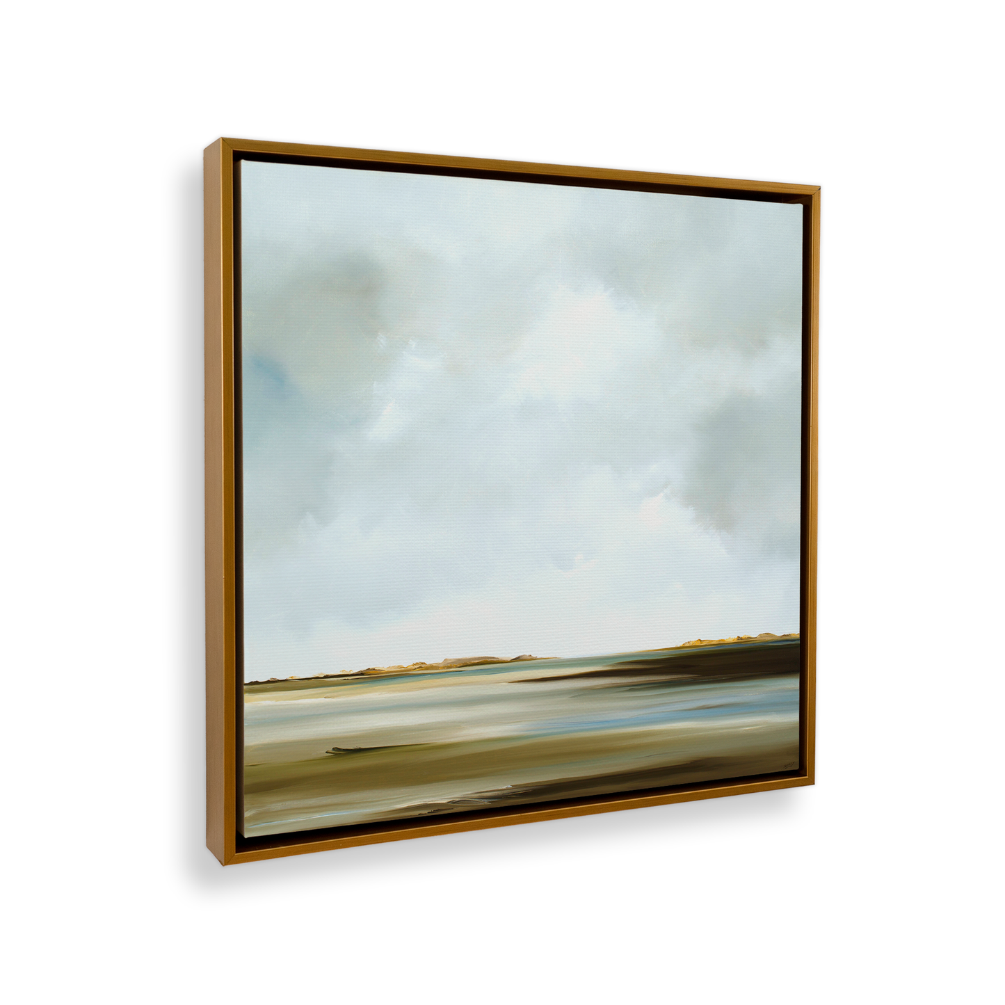 [color:Polished Gold],[shape:square], Picture of art in a black frame at angle