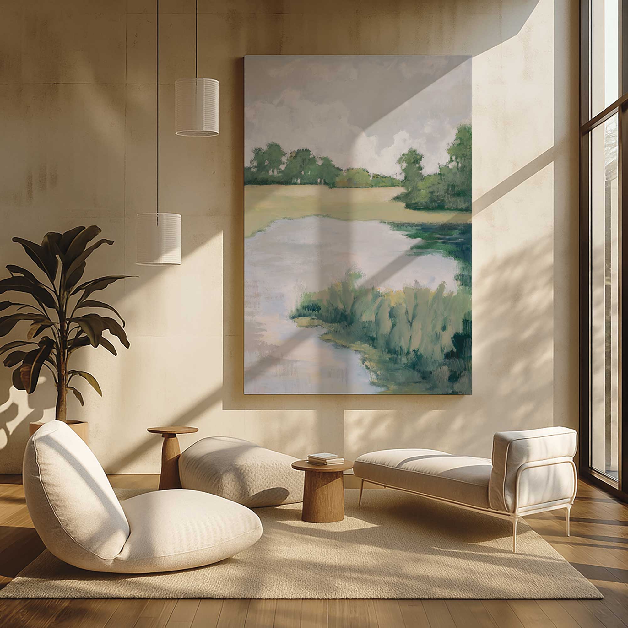 Peaceful Riverside View II Large Canvas Print – Frametolia.