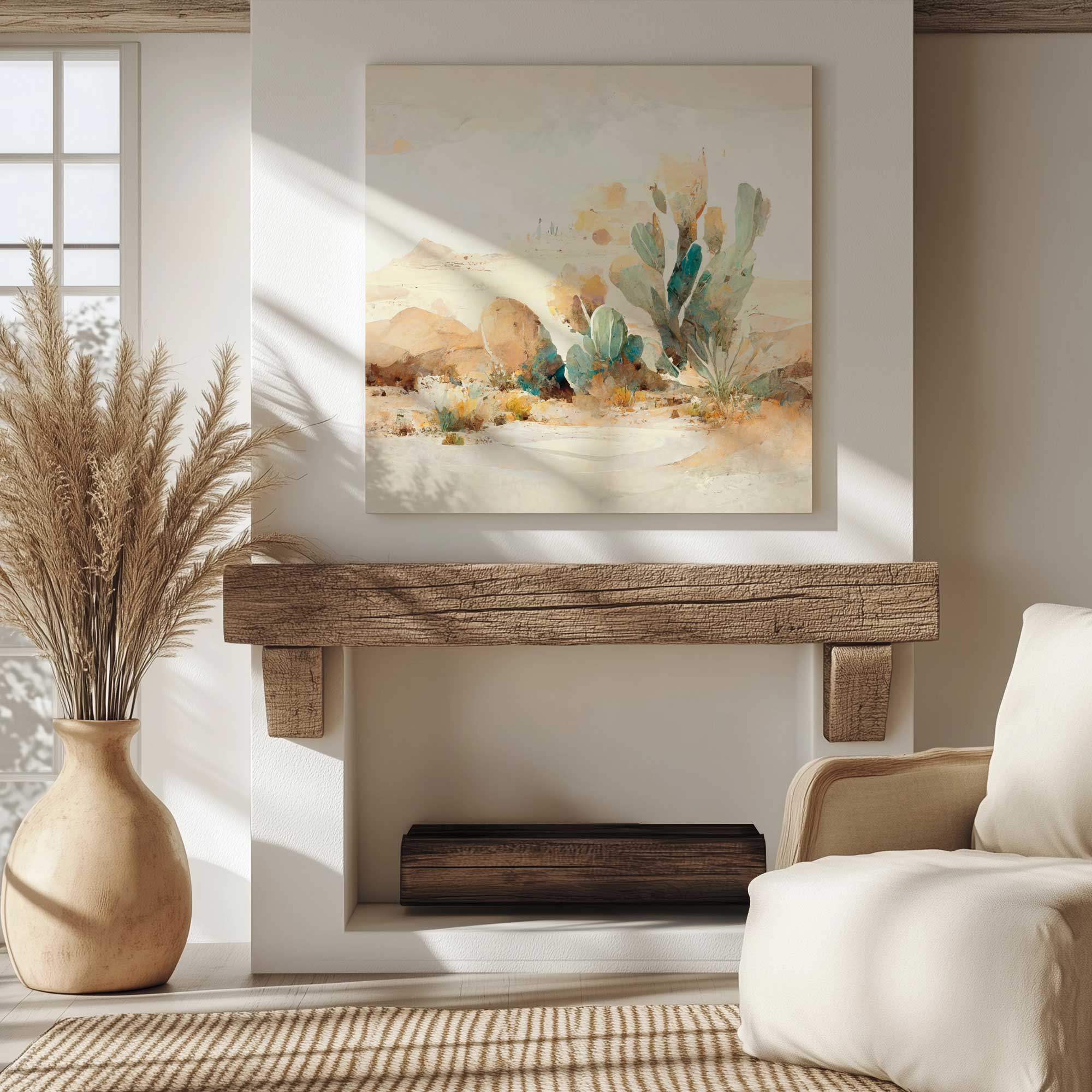 Cactus in golden sands canvas print in a bright living room