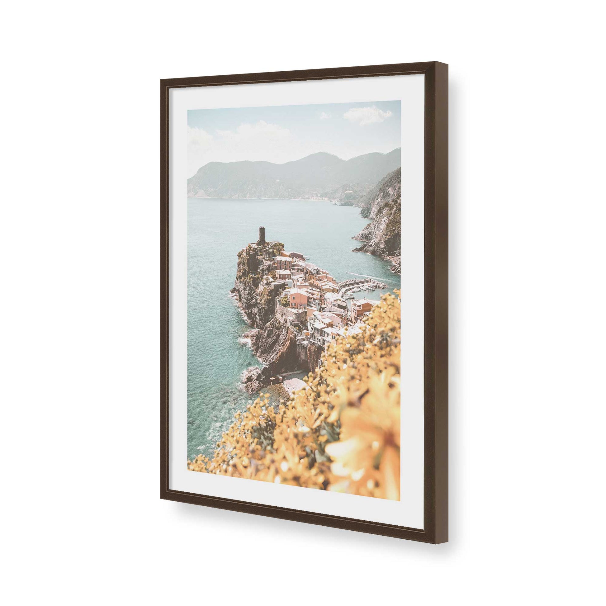 [Color:Brown], Picture of art in a Brown frame of the corner