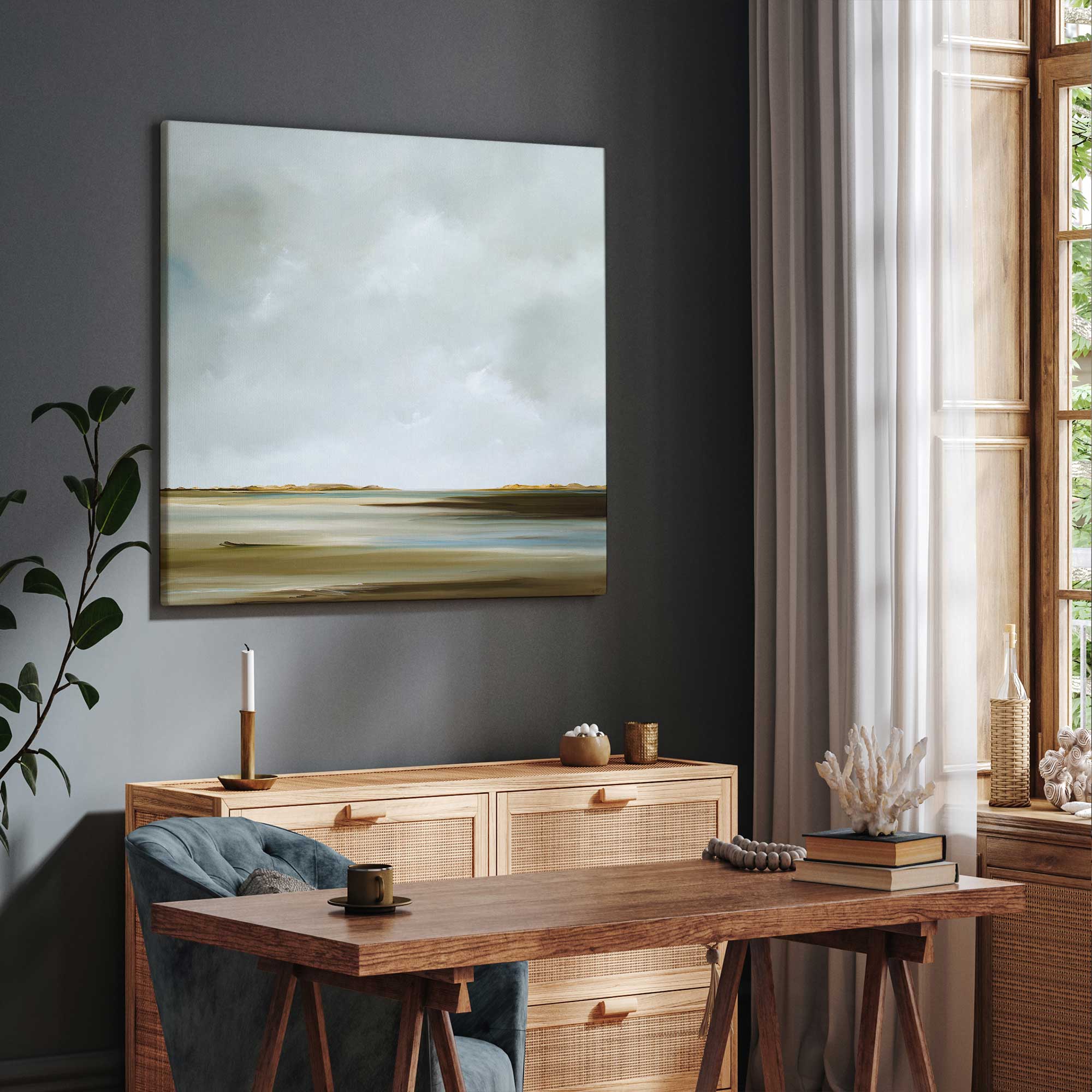 プリントw/フレーム【Colorfornia beautiful ocean】 Designart Wood Floater frame 30-Inches H x 62-Inches W