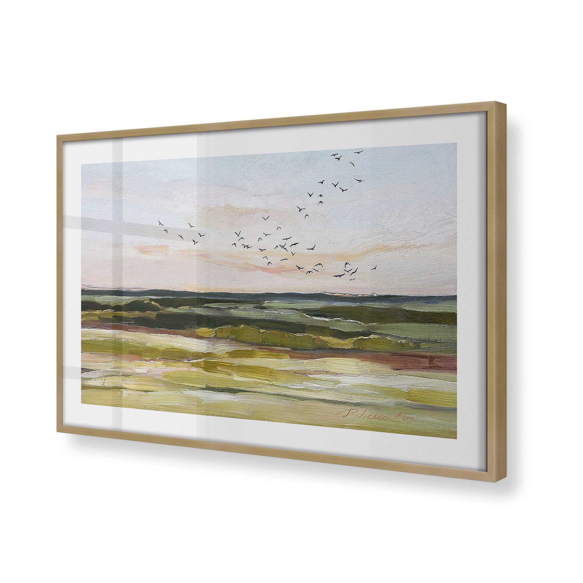 [Color:Brushed Gold], Picture of art in a Brushed Gold frame at an angle