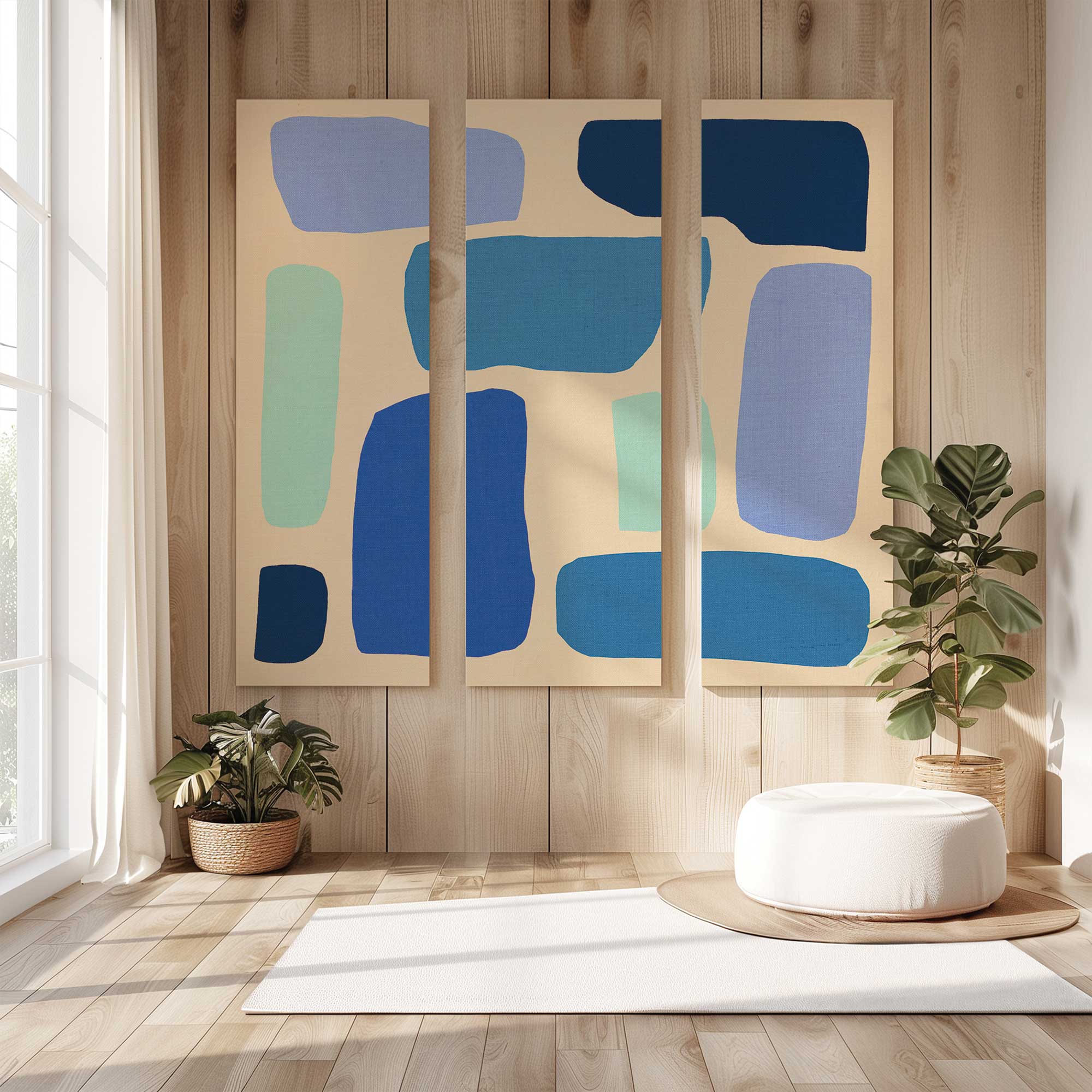 chromatic rhythms v2 large canvas print split in 3 - abstract blues