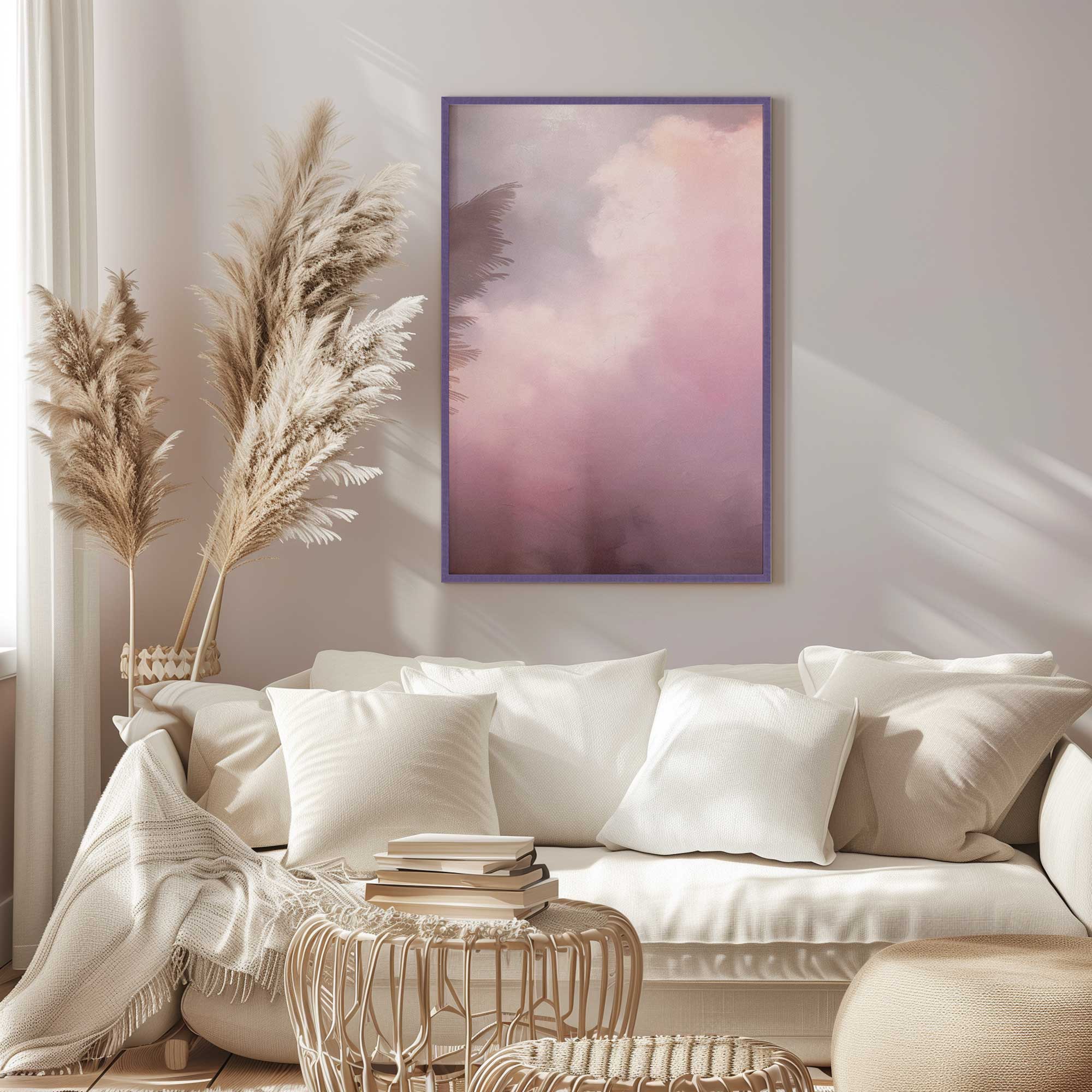 pastel skyline print in a purple frame