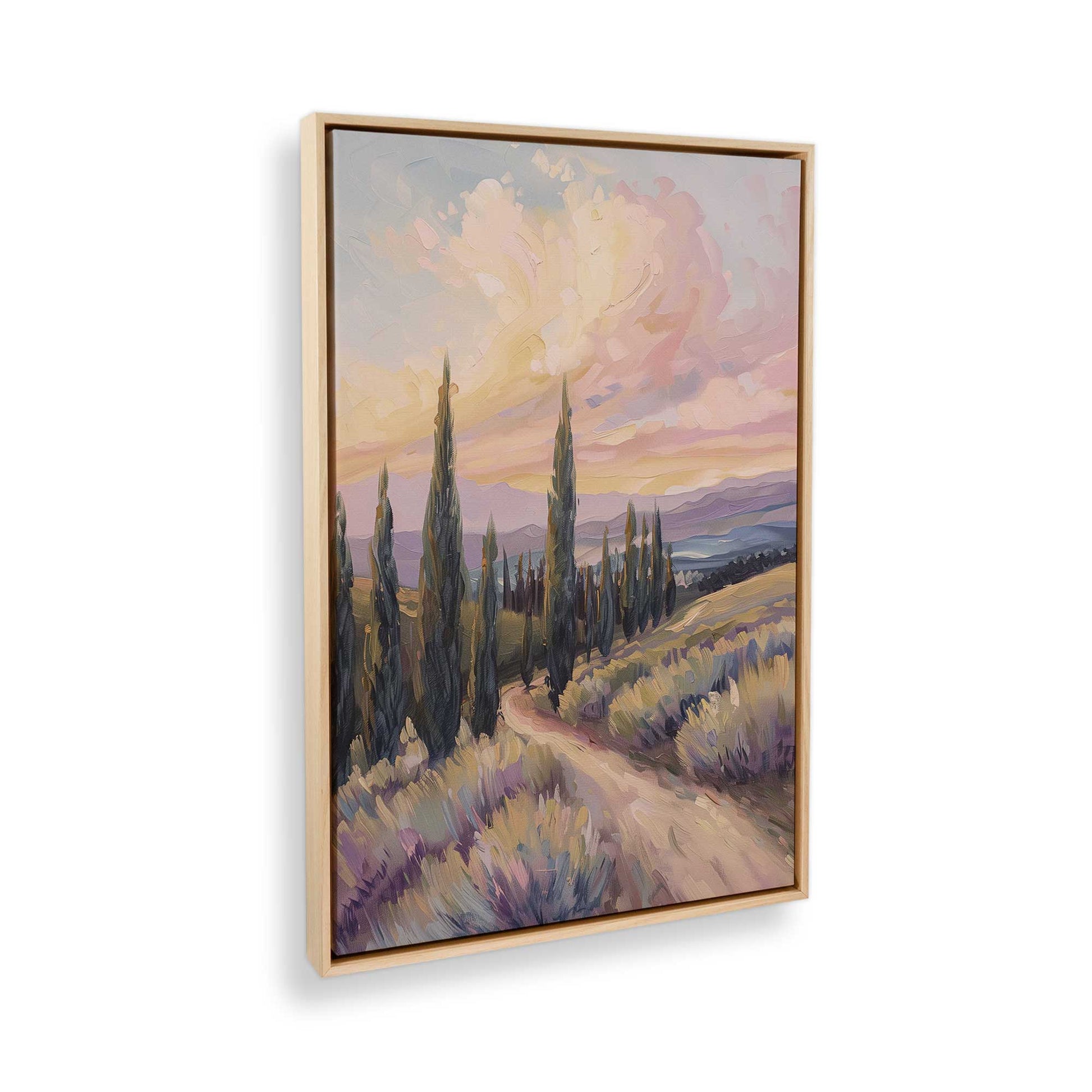 [Color:American Maple], Picture of art in a American Maple frame at an angle