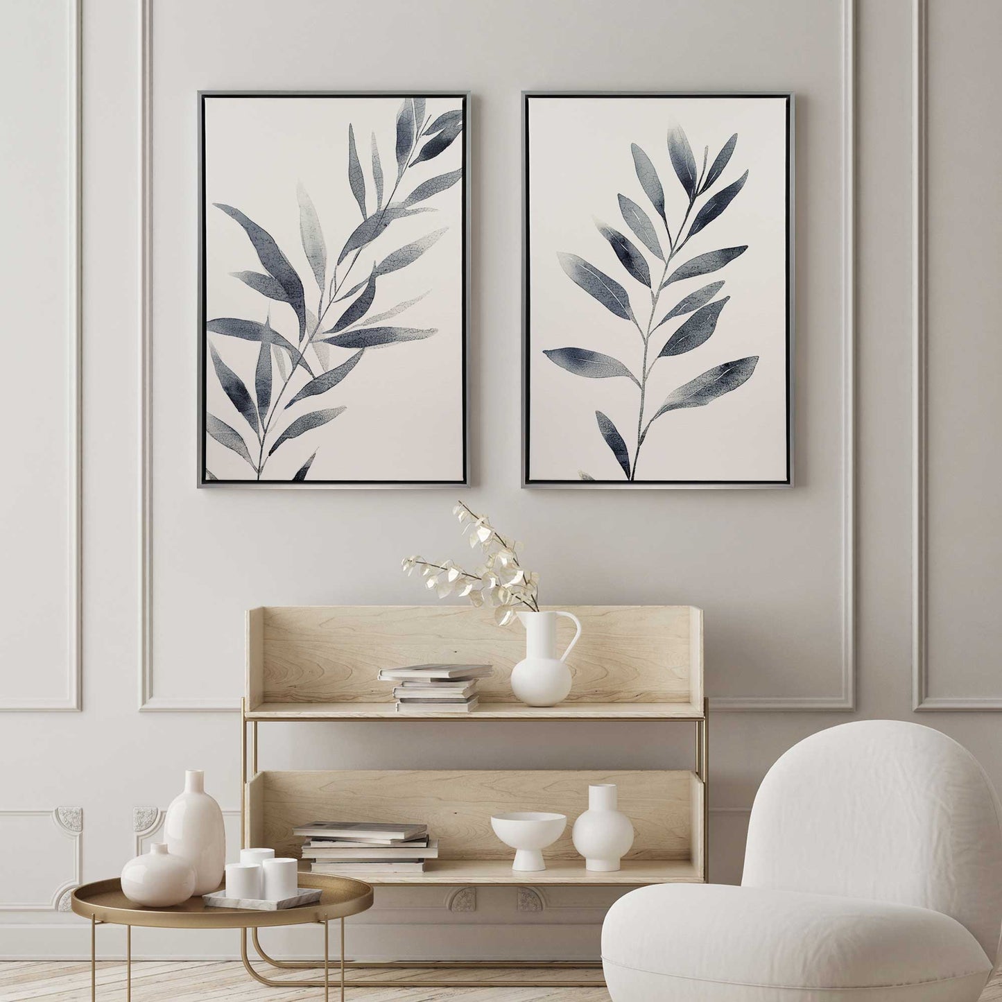 Monochrome Botanica (Blue) Set of 2 Print on Canvas