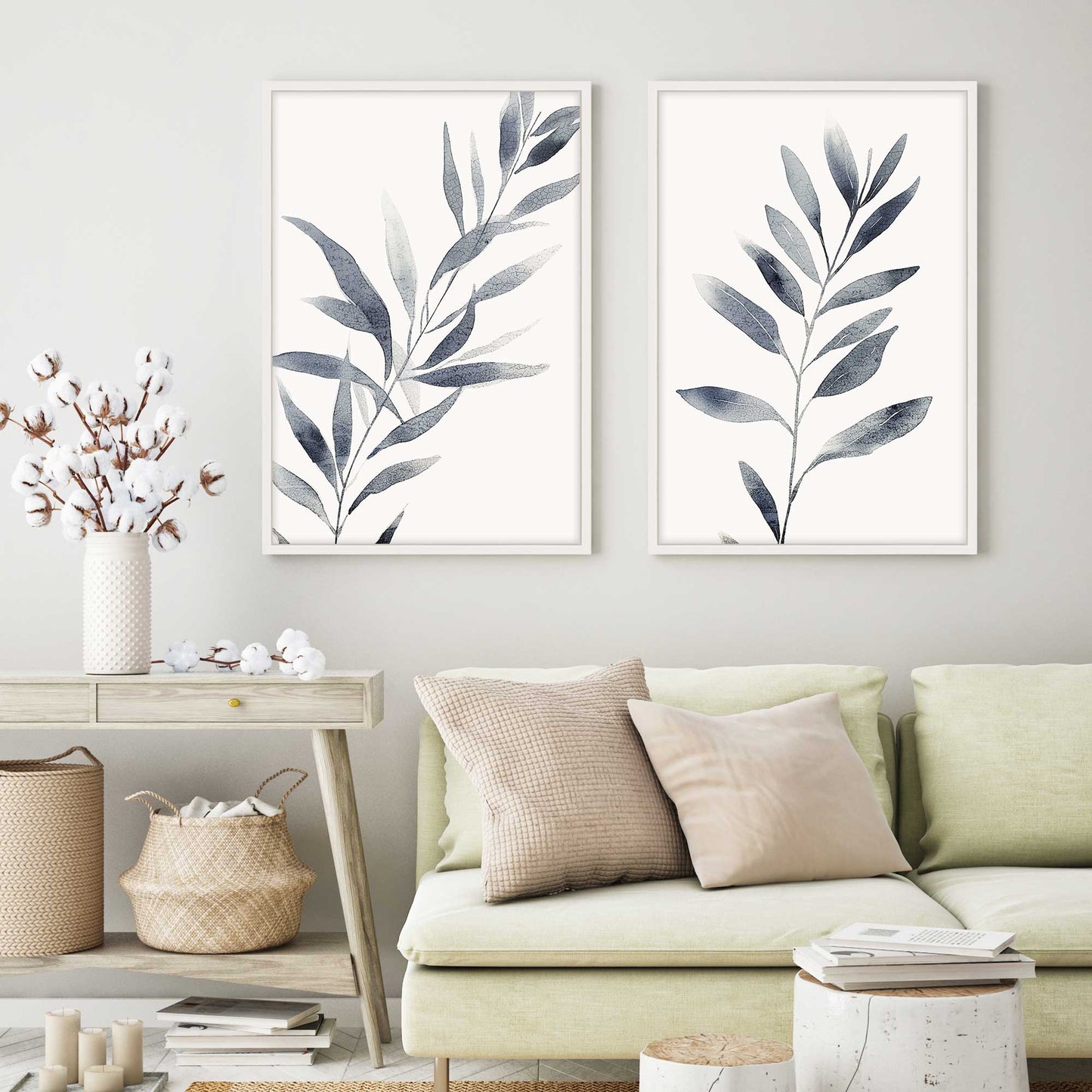 Monochrome Botanica (Blue) Set of 2 Print on Archival Matte Paper