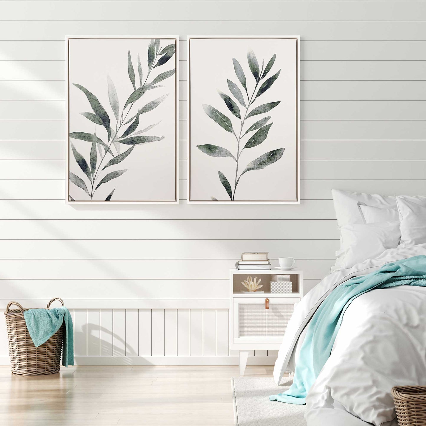 Monochrome Botanica (Green) Set of 2 Print on Canvas