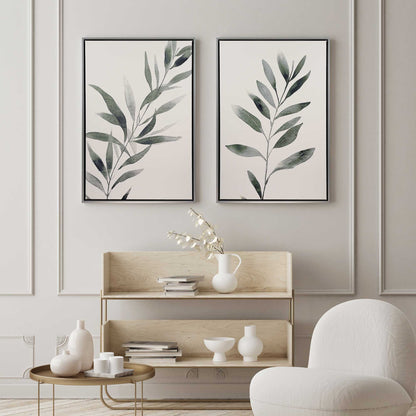 Monochrome Botanica (Green) Set of 2 Print on Canvas