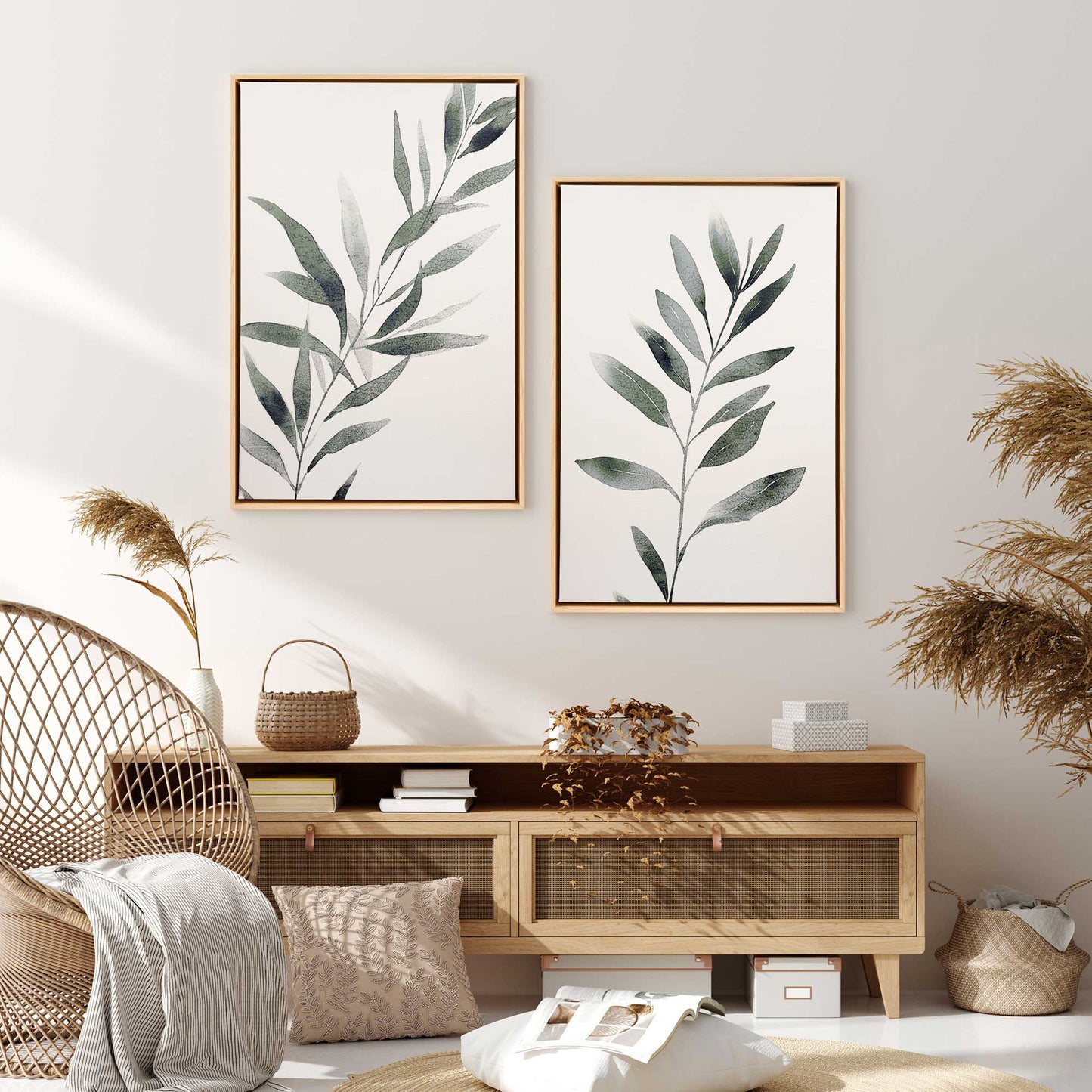 Monochrome Botanica (Green) Set of 2 Print on Canvas