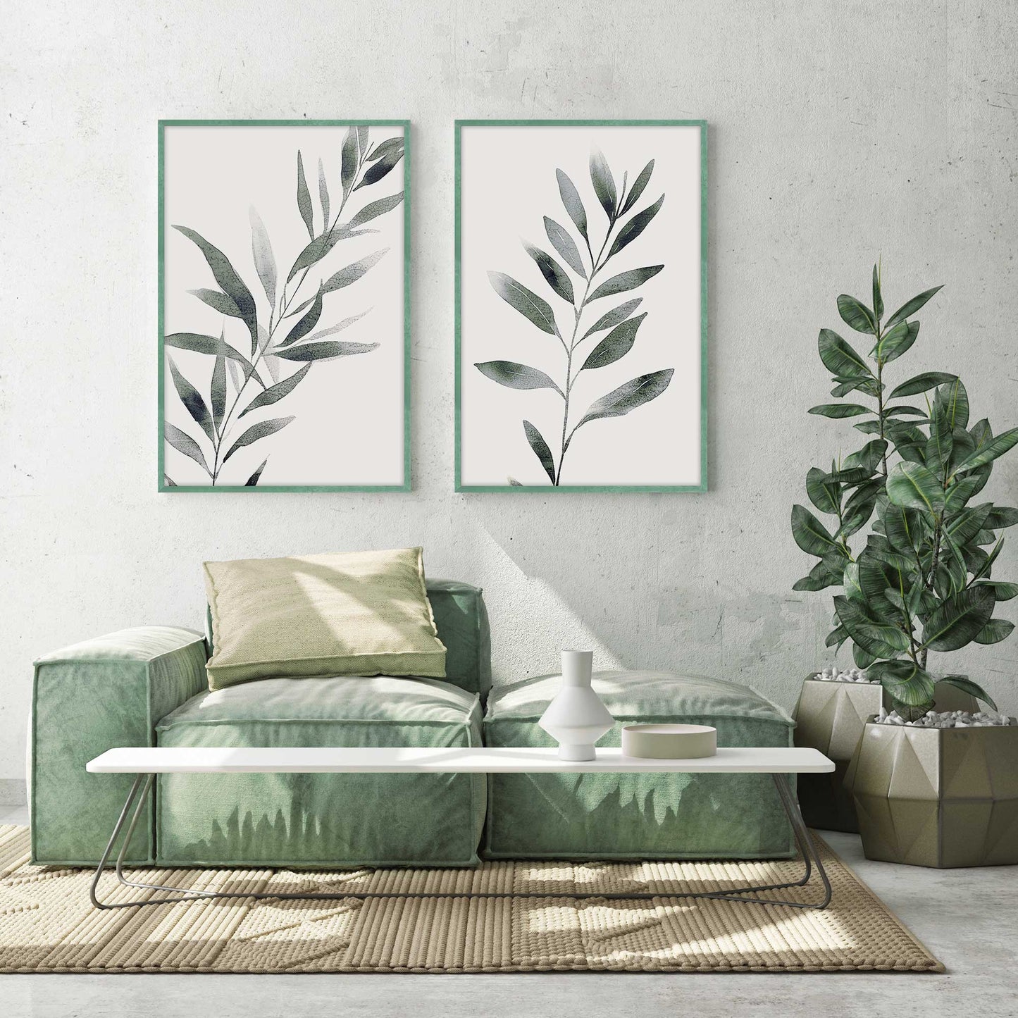 Monochrome Botanica (Green) Set of 2 Print on Archival Matte Paper