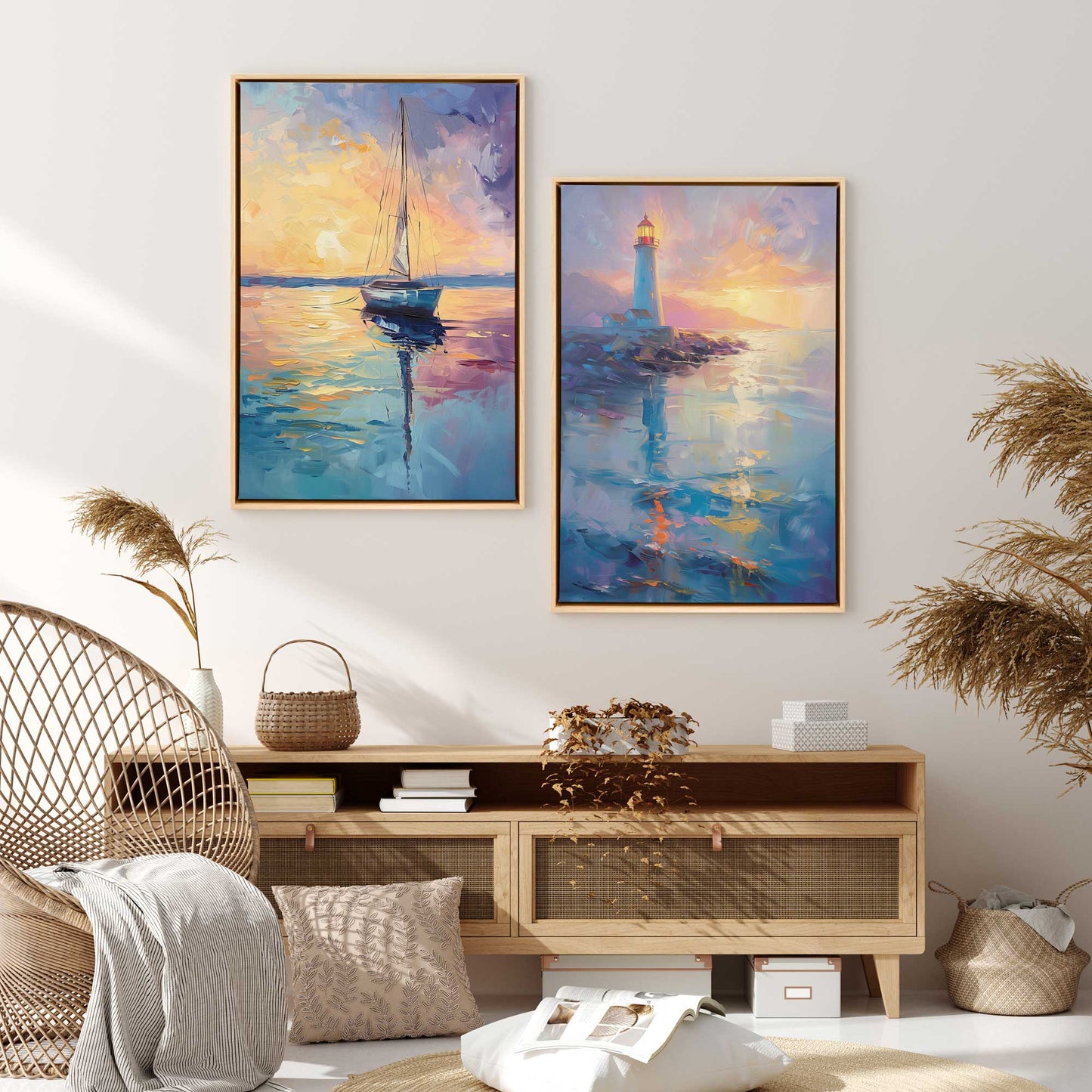 Sunset Sail Set of 2 Print on Canvas