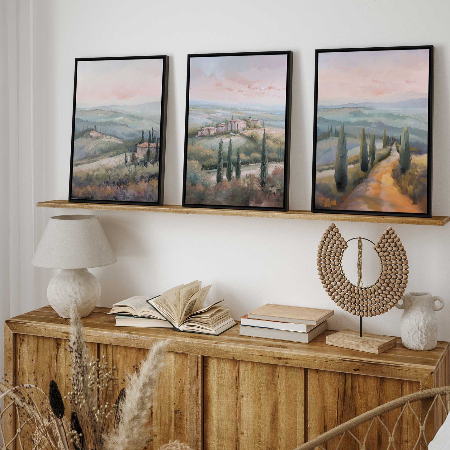 Dusk's Glow in Tuscany Set of 3 Print on Canvas