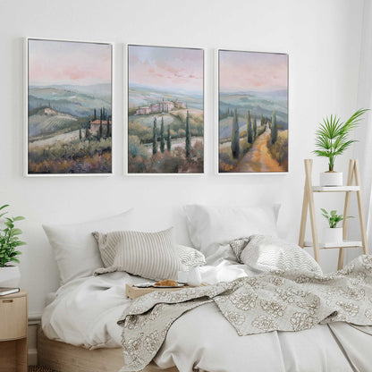 Dusk's Glow in Tuscany Set of 3 Print on Canvas