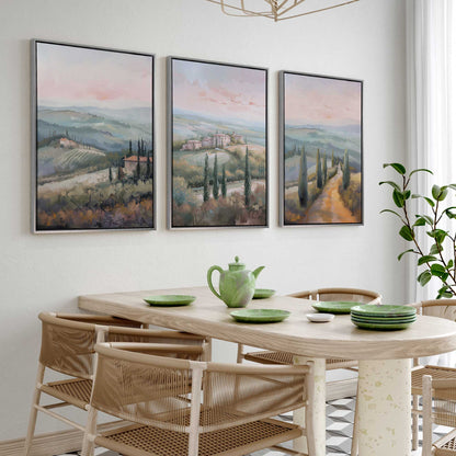 Dusk's Glow in Tuscany Set of 3 Print on Canvas