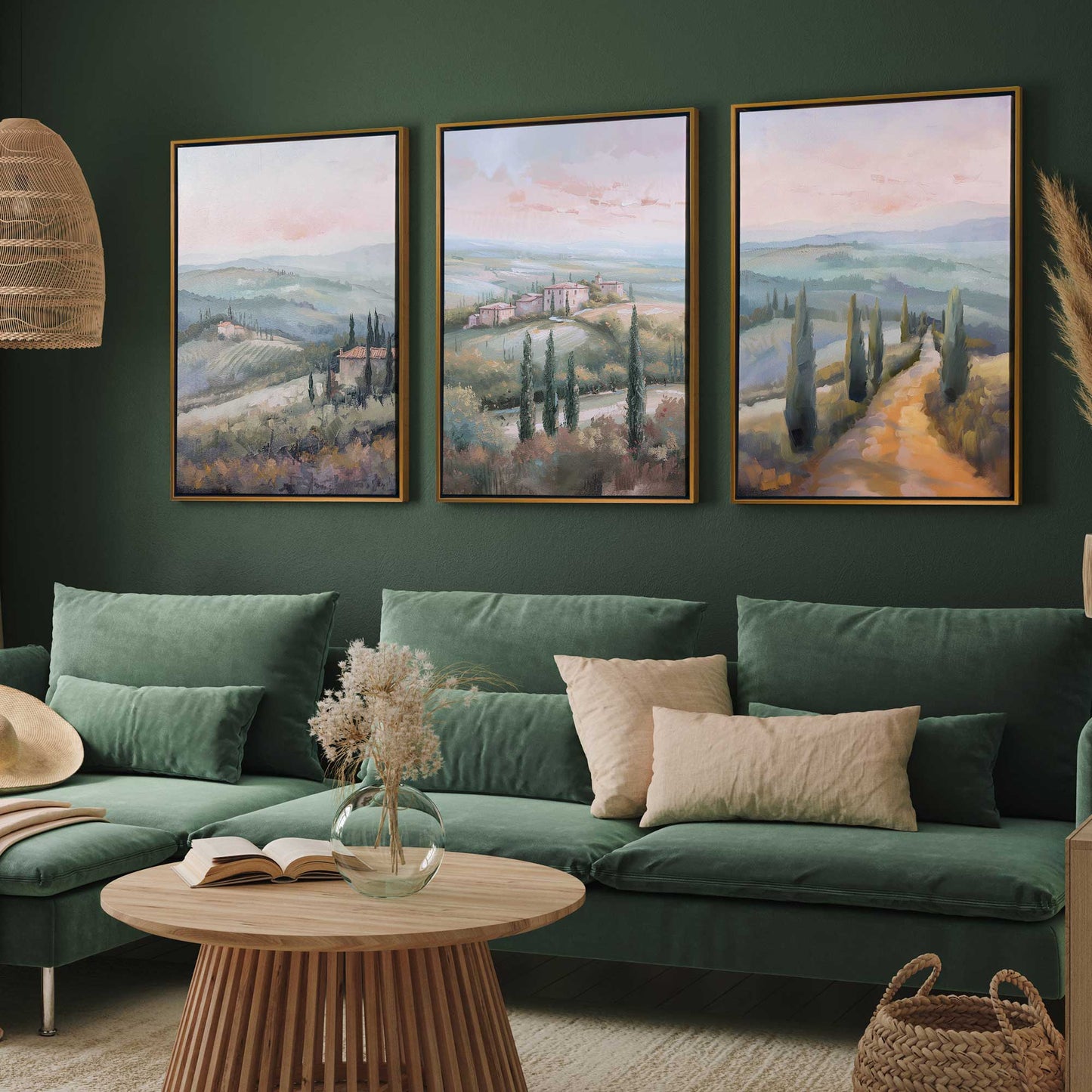 Dusk's Glow in Tuscany Set of 3 Print on Canvas