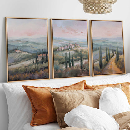 Dusk's Glow in Tuscany Set of 3 Print on Canvas