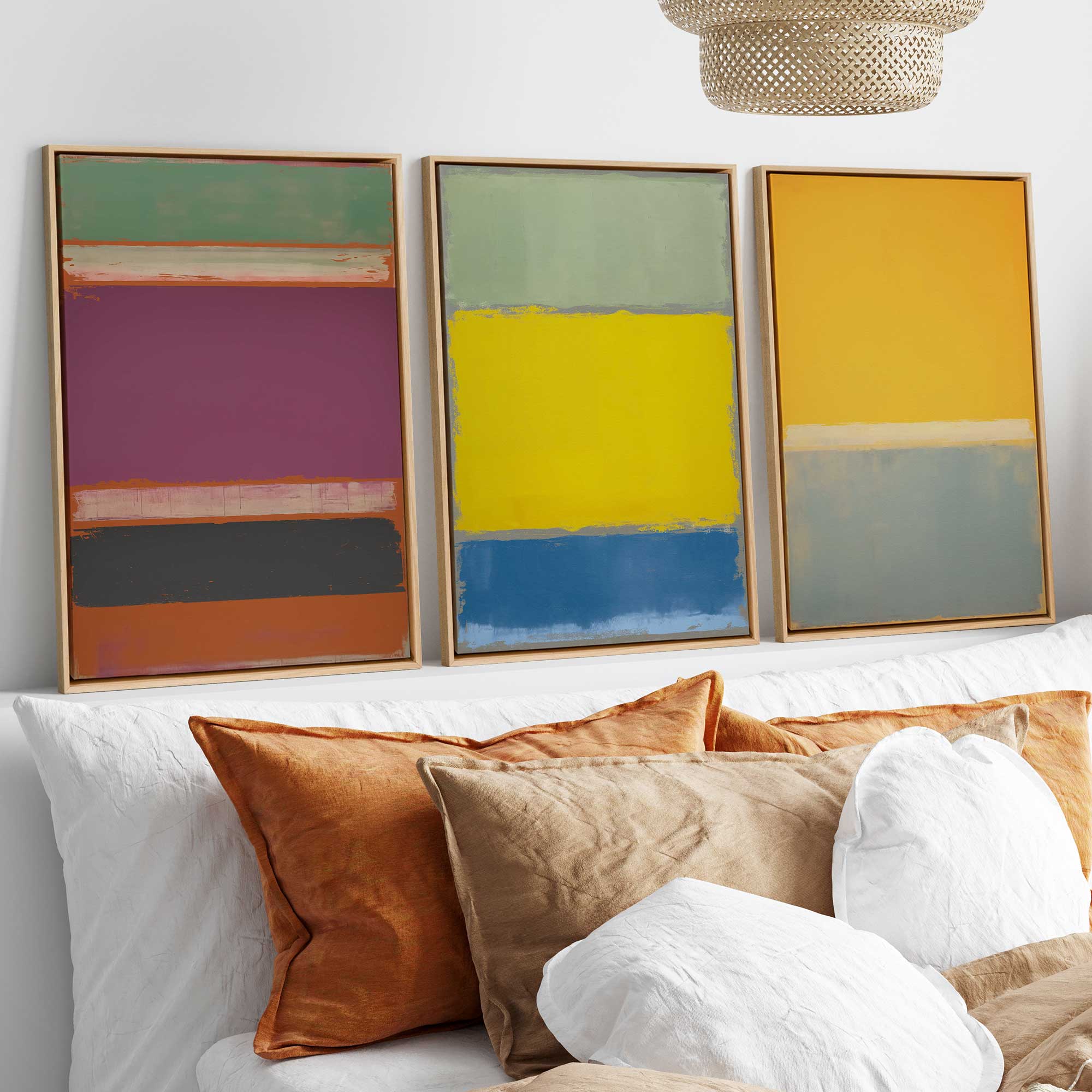 sunfield glow triptych set of 3 framed canvas prints