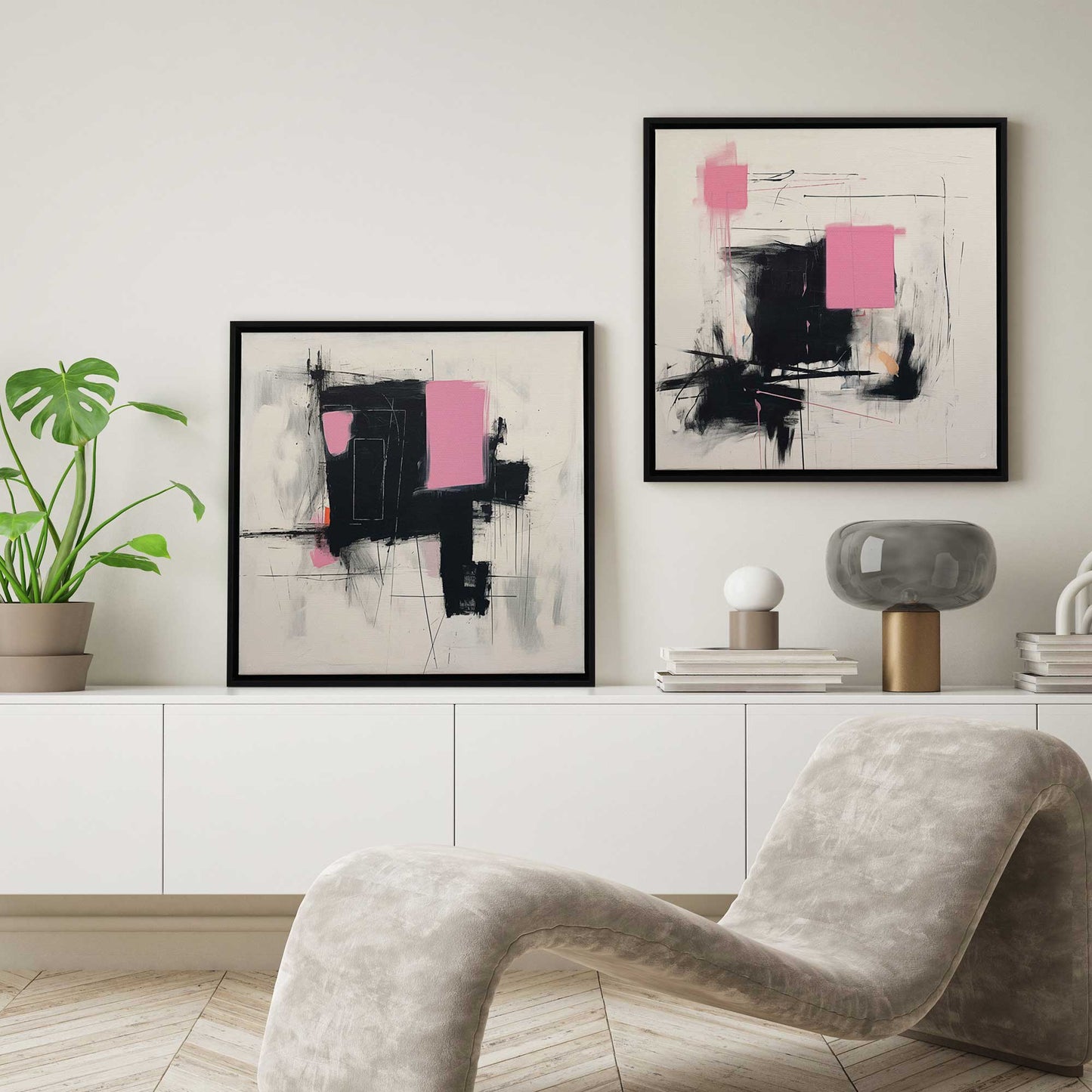 Graphite Pink Fusion Set of 2 Print on Canvas