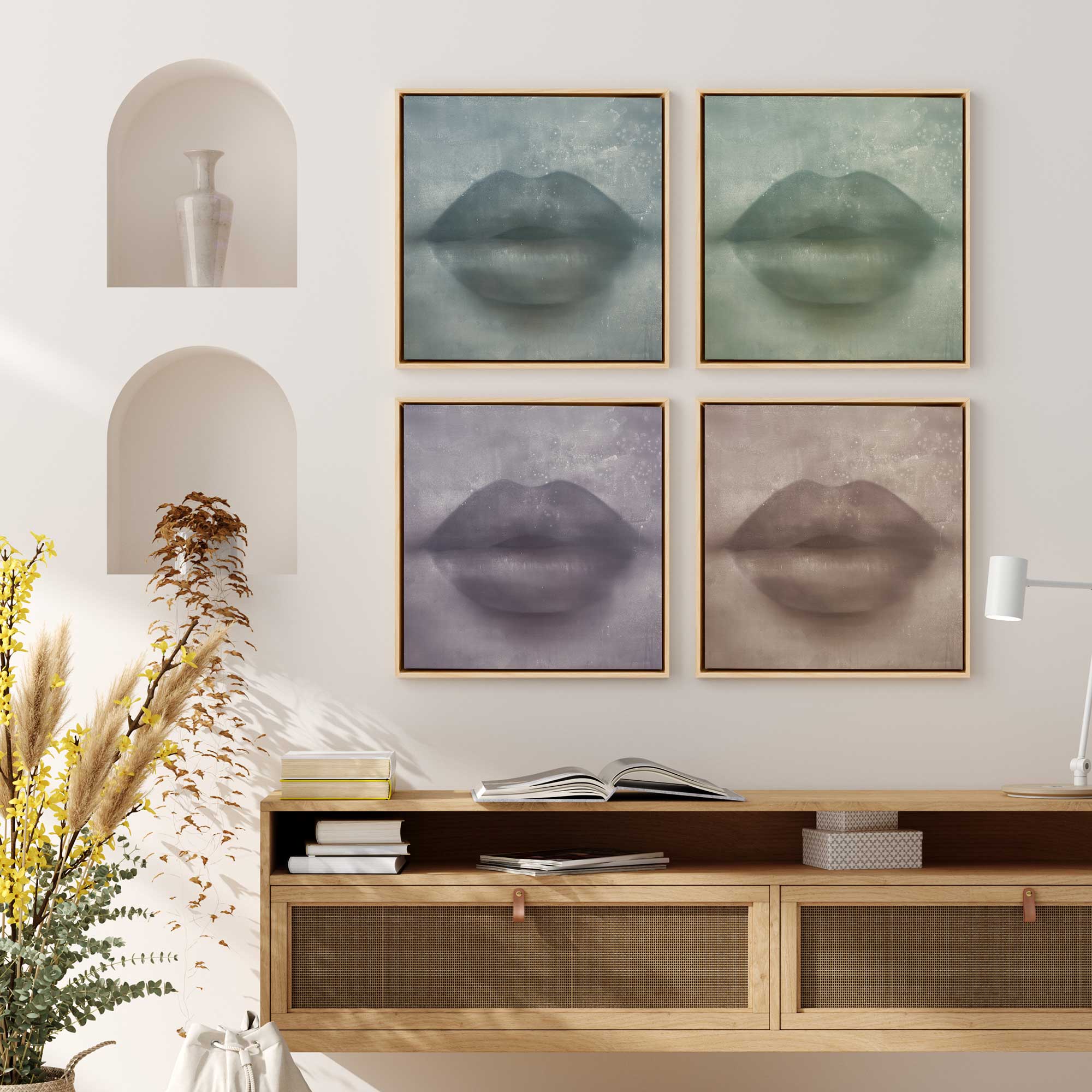 whispered kiss quadrant set of lip art in entryway