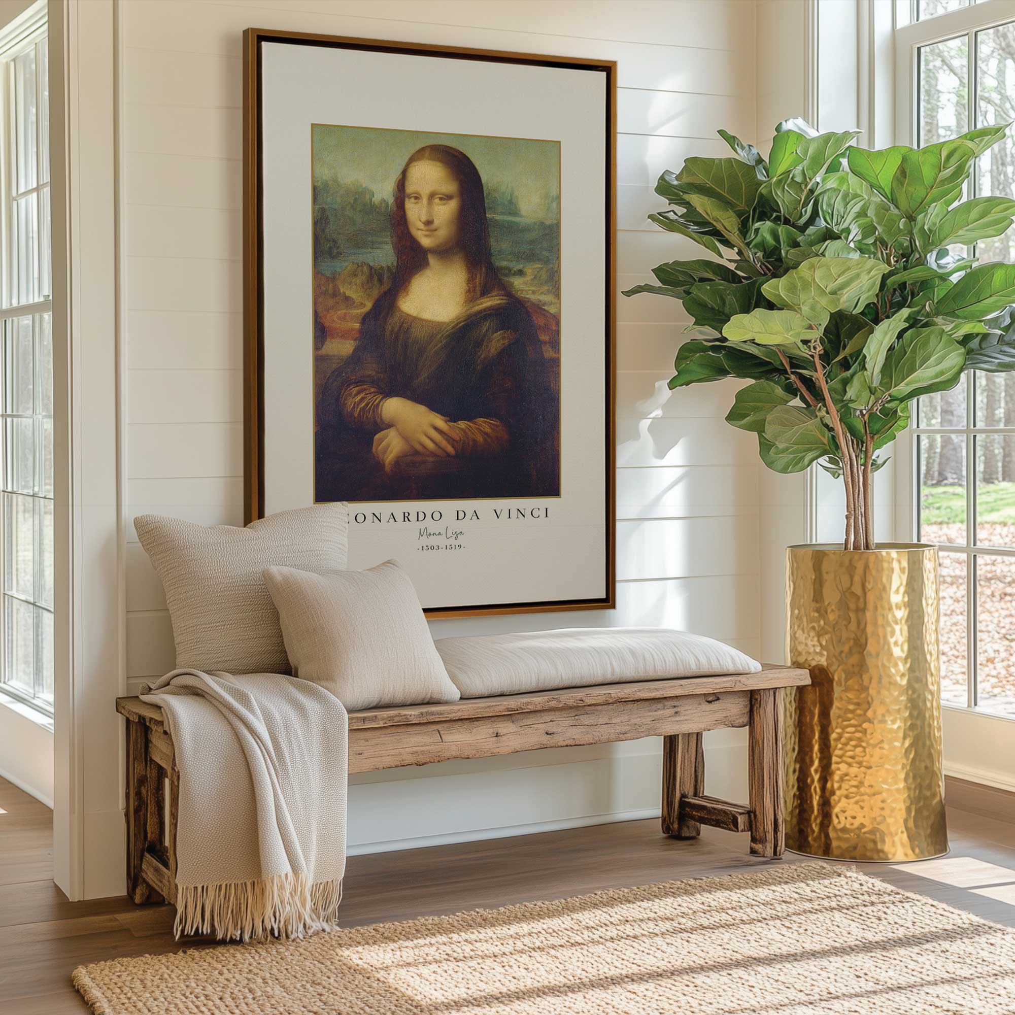 Mona Lisa framed canvas print hanging in entryway