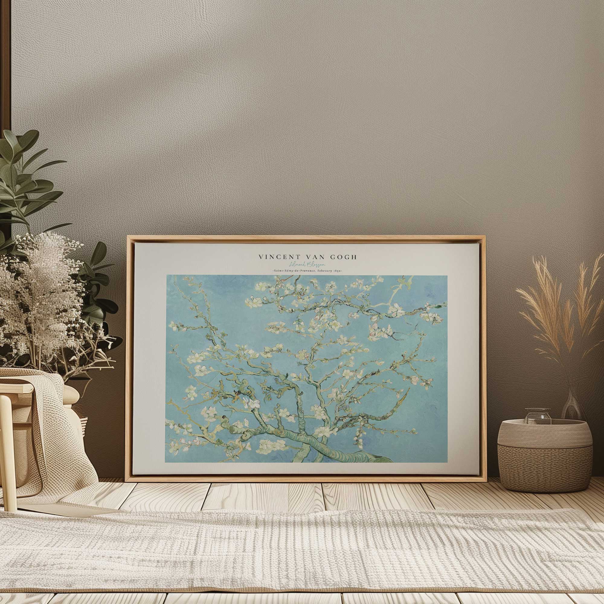 van gogh's almond blossom v2 print on canvas in a maple frame