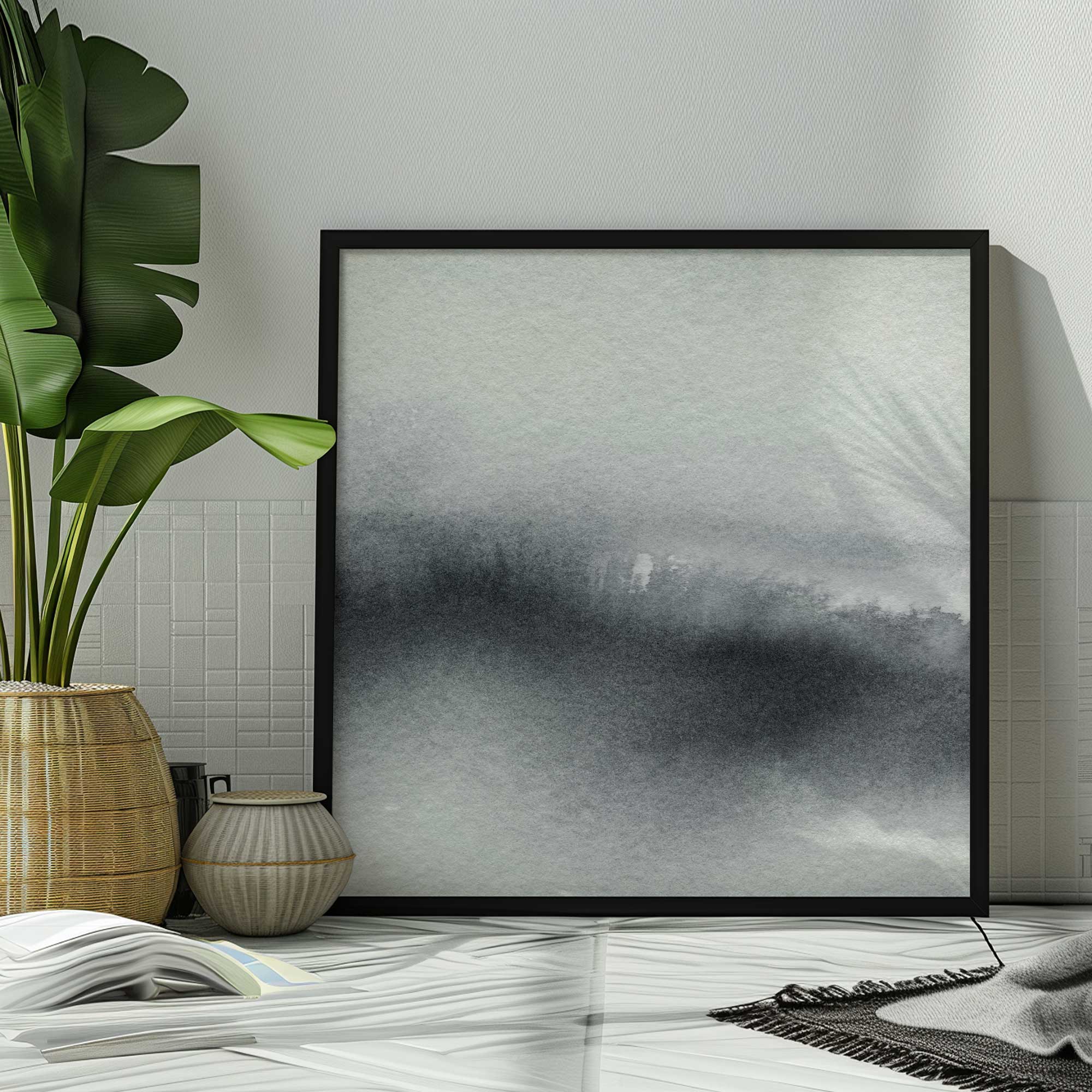 Whispering Woods v1 framed print in a mancave