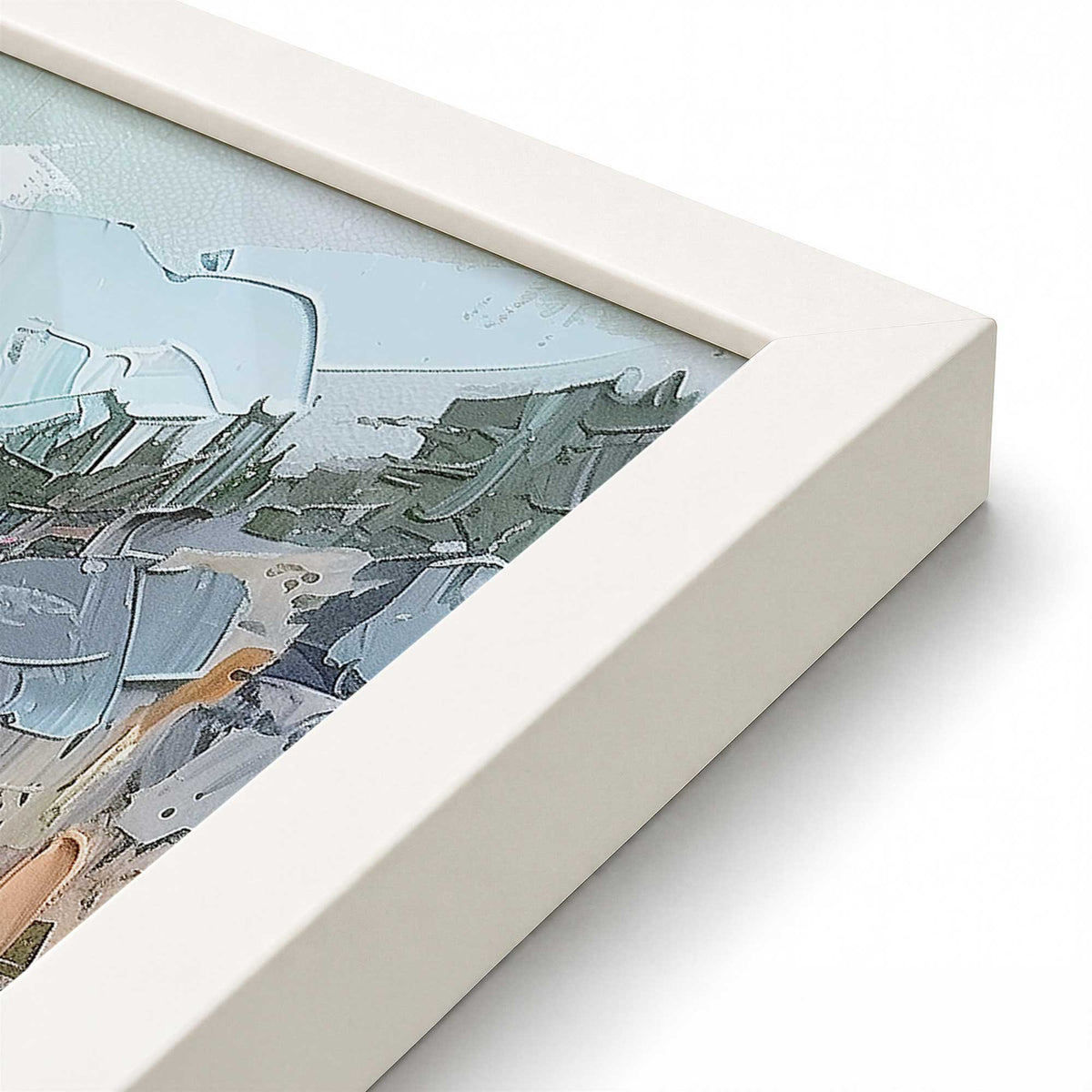 [Color:Opaque White], Picture of art in a Polished Chrome frame at an angle