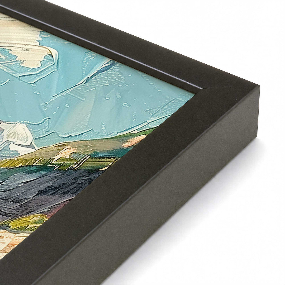 [Color:Satin Black], Picture of art in a Polished Chrome frame at an angle