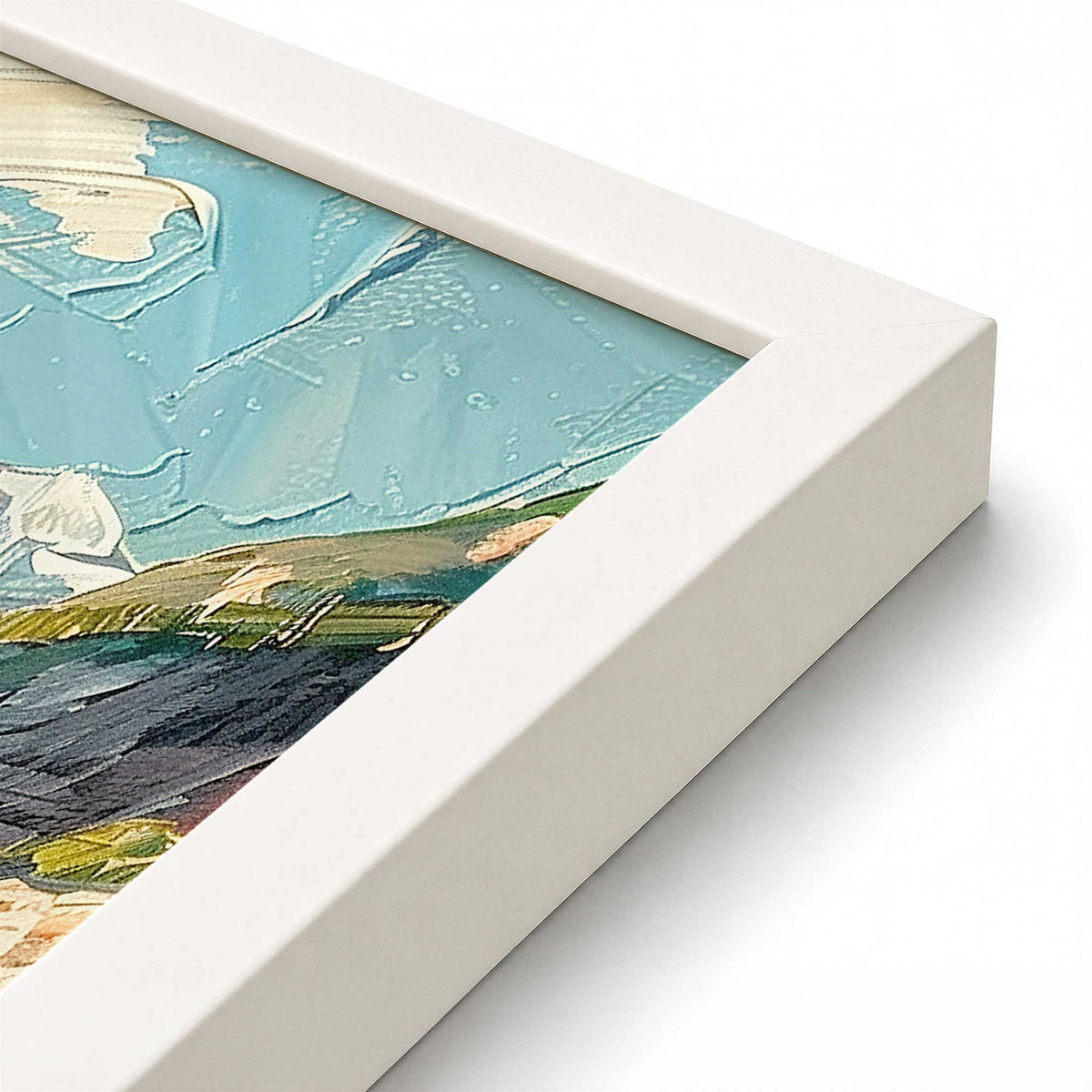 [Color:Opaque White], Picture of art in a Polished Chrome frame at an angle