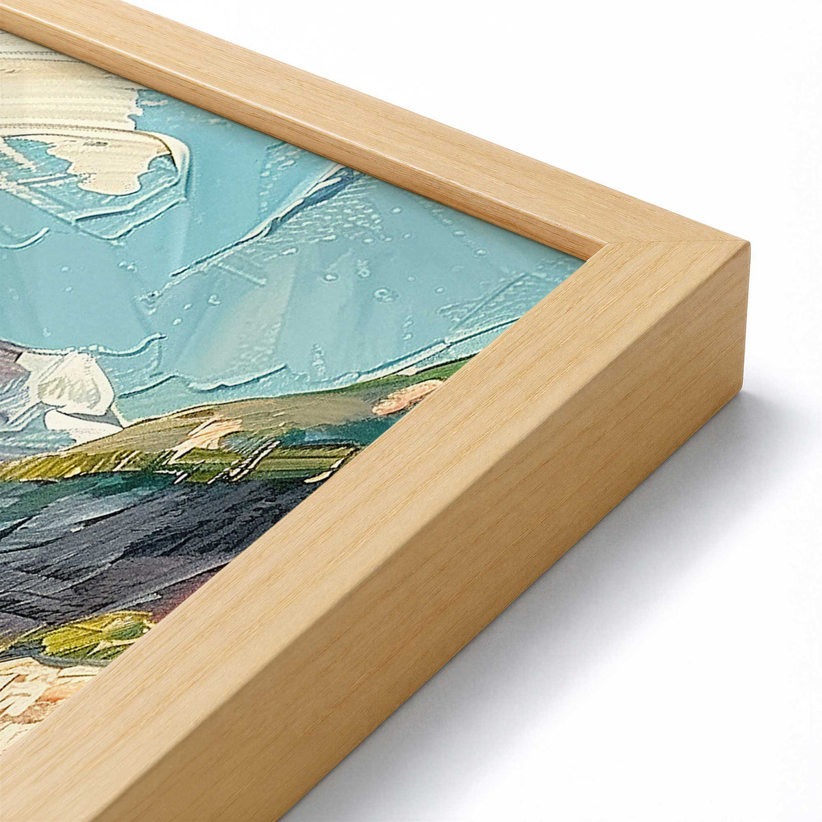 [Color:American Maple], Picture of art in a Polished Chrome frame at an angle