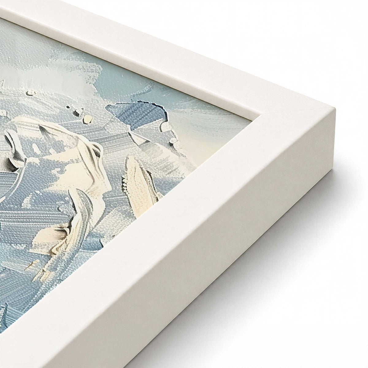 [Color:Opaque White], Picture of art in a Polished Chrome frame at an angle