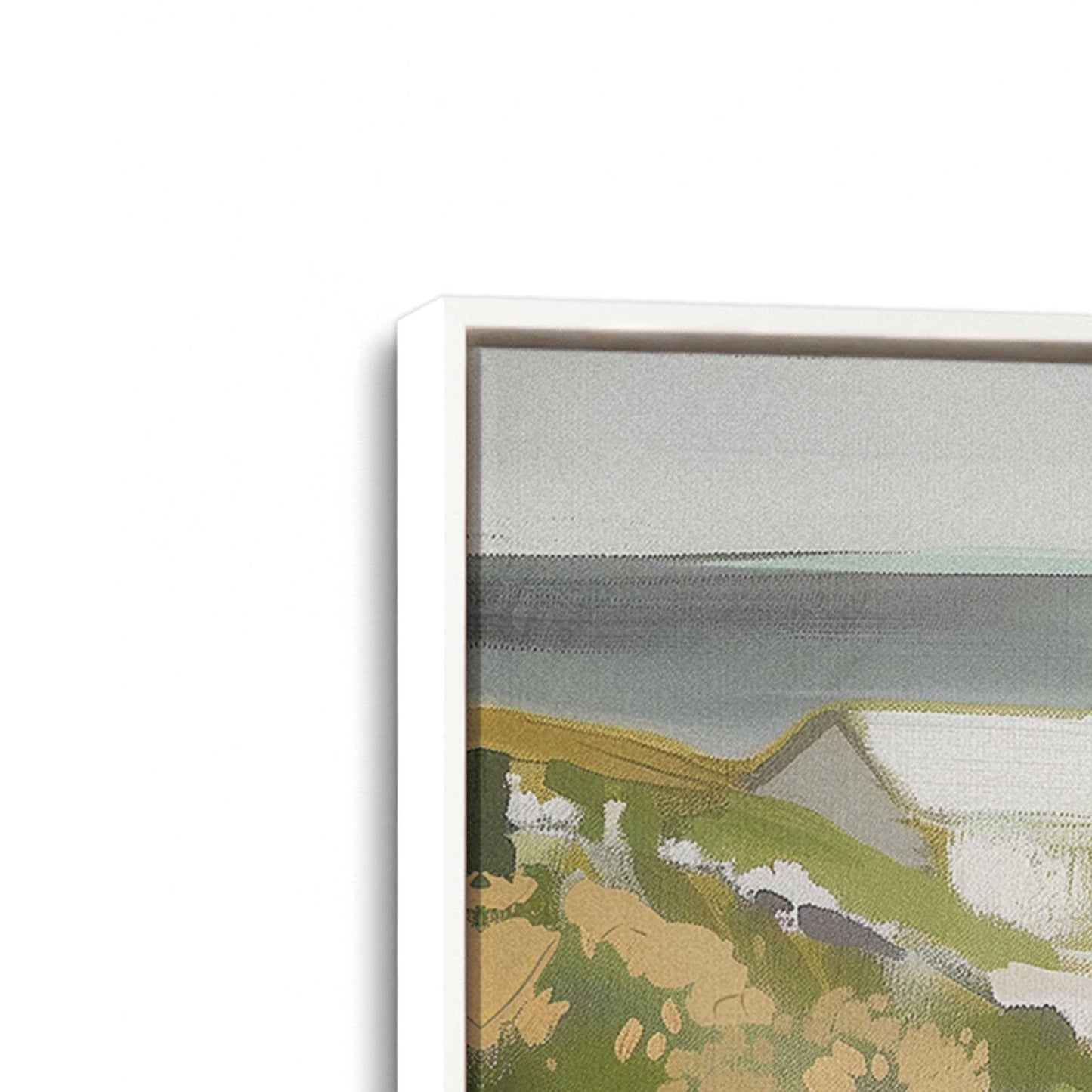 [Color:Opaque White] Picture of art in a White frame at an angle