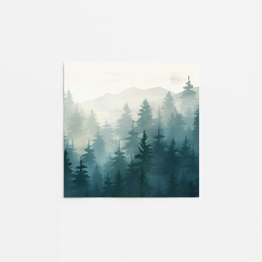 Misty Pine Forest in Blue Promotional Rolled Print