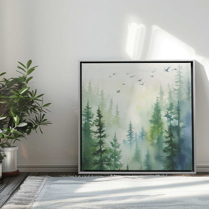 Woodland Birds in Mist I Print on Canvas