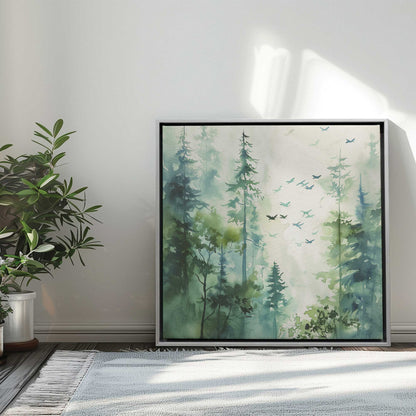 Woodland Birds in Mist II Print on Canvas