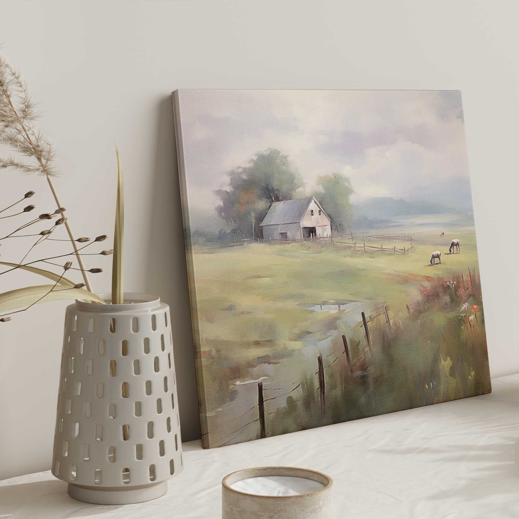 barnyard bliss print on canvas in an entryway