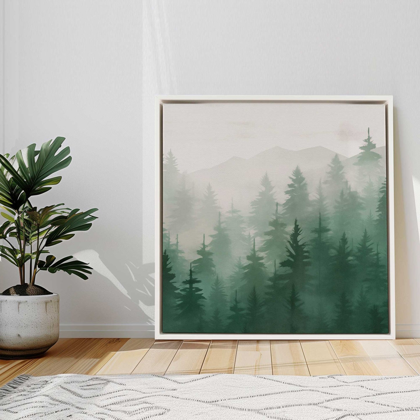 Misty Pine Forest in Green Print on Canvas