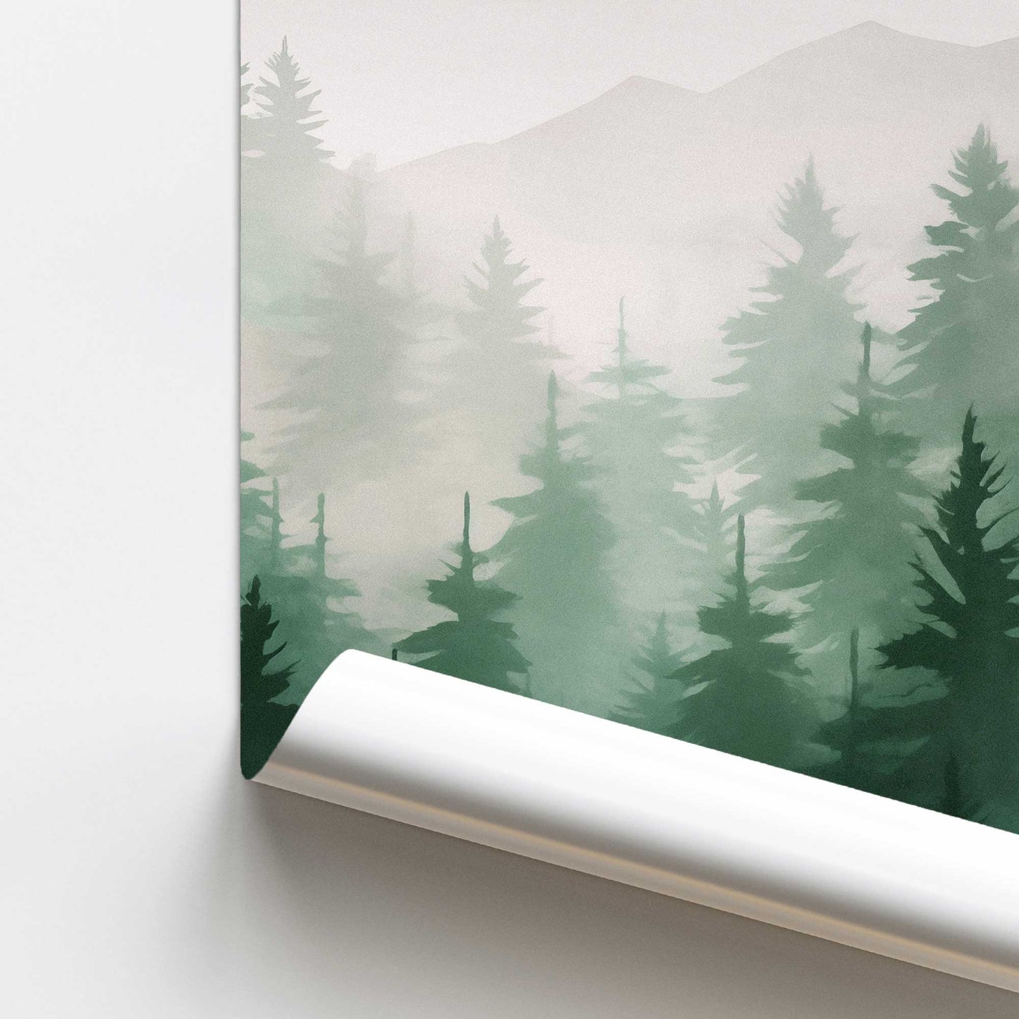 Misty Pine Forest in Green Promotional Rolled Print