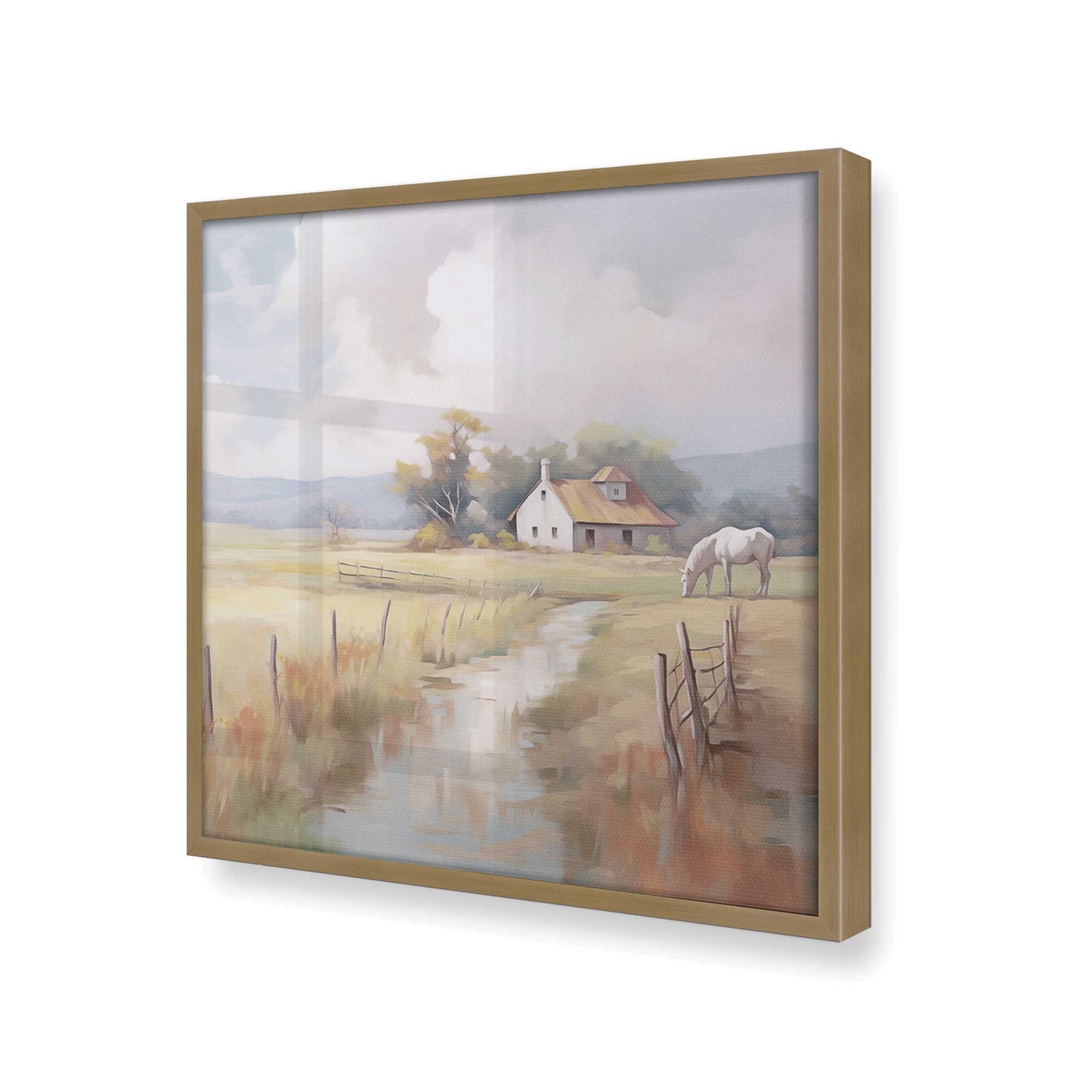 [Color:Brushed Gold], Picture of art in a Brushed Gold frame at an angle